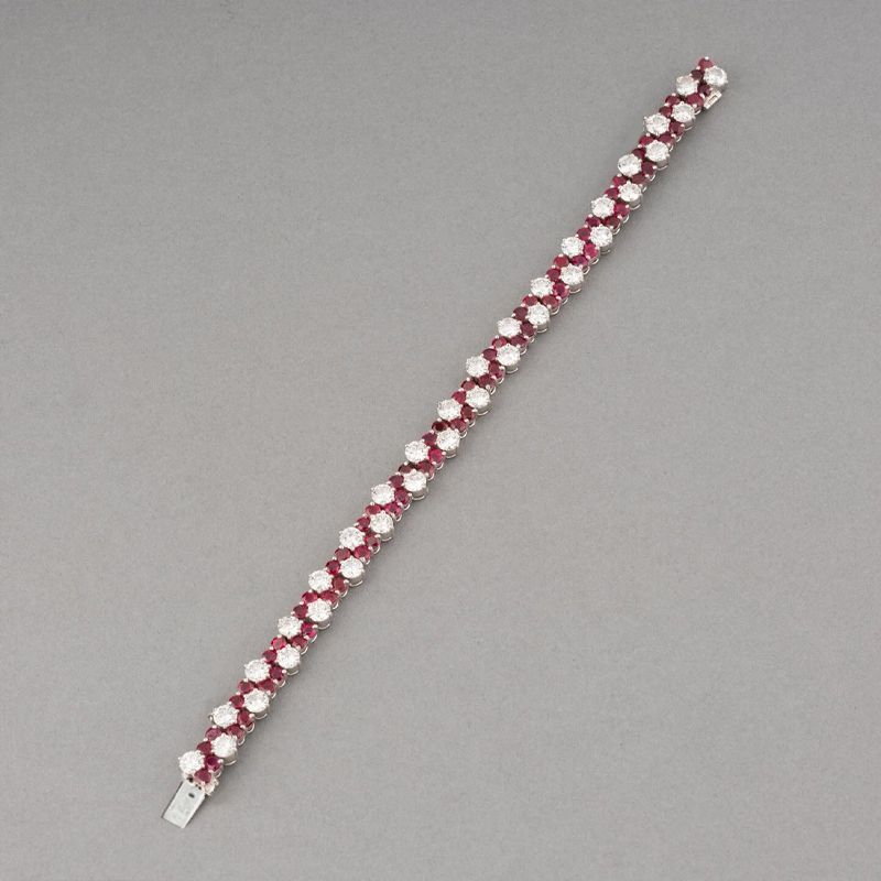 Vintage Round Cut Ruby & White Sapphire Tennis Bracelet For Women Belovegrace
