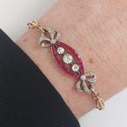 Antique Two Tone White & Ruby Sapphire Round Cut Bow Bracelet For Women Belovegrace