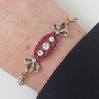 Antique Two Tone White & Ruby Sapphire Round Cut Bow Bracelet For Women Belovegrace