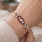 Antique Two Tone White & Ruby Sapphire Round Cut Bow Bracelet For Women