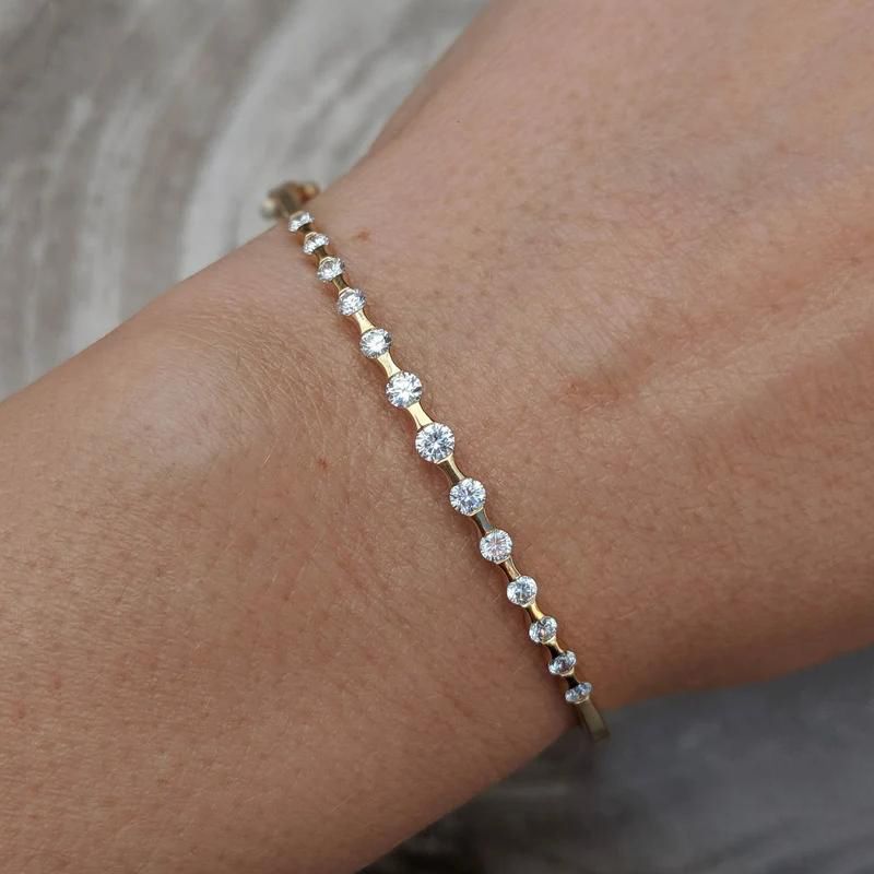 Golden Round Cut White Sapphire Bangle Bracelet For Women Belovegrace