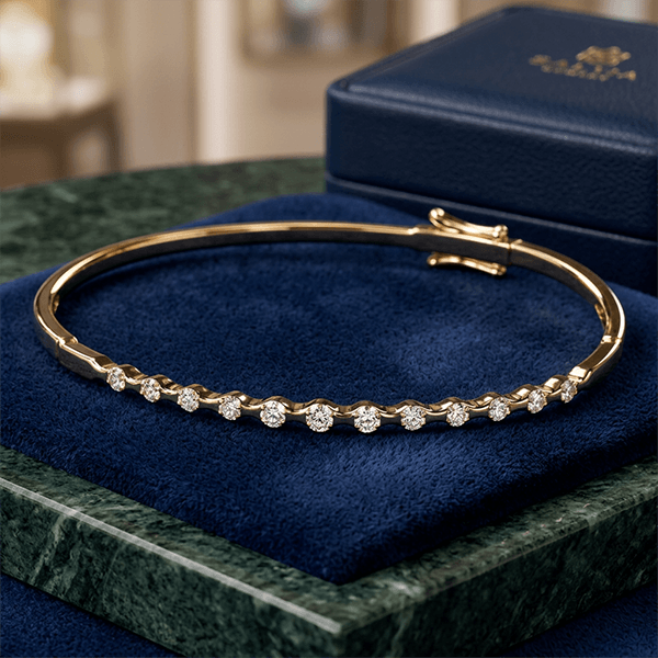 Golden Round Cut White Sapphire Bangle Bracelet For Women
