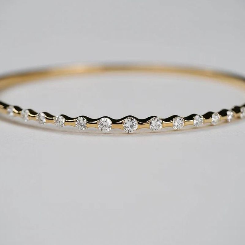 Golden Round Cut White Sapphire Bangle Bracelet For Women Belovegrace