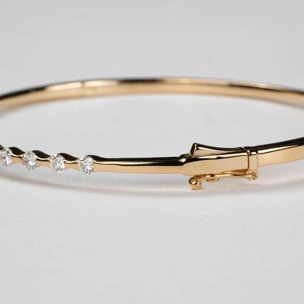 Golden Round Cut White Sapphire Bangle Bracelet For Women Belovegrace
