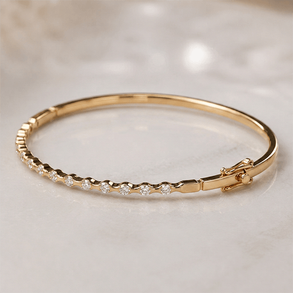 Golden Round Cut White Sapphire Bangle Bracelet For Women