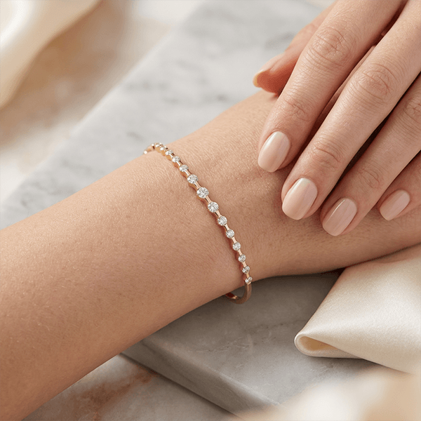 Golden Round Cut White Sapphire Bangle Bracelet For Women