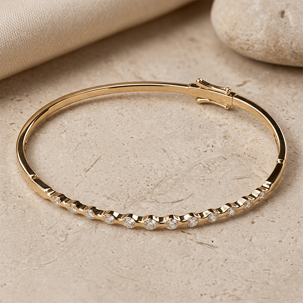 Golden Round Cut White Sapphire Bangle Bracelet For Women