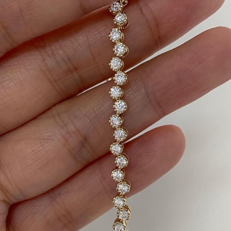 Golden Round Cut White Sapphire Tennis Bracelet For Women Belovegrace