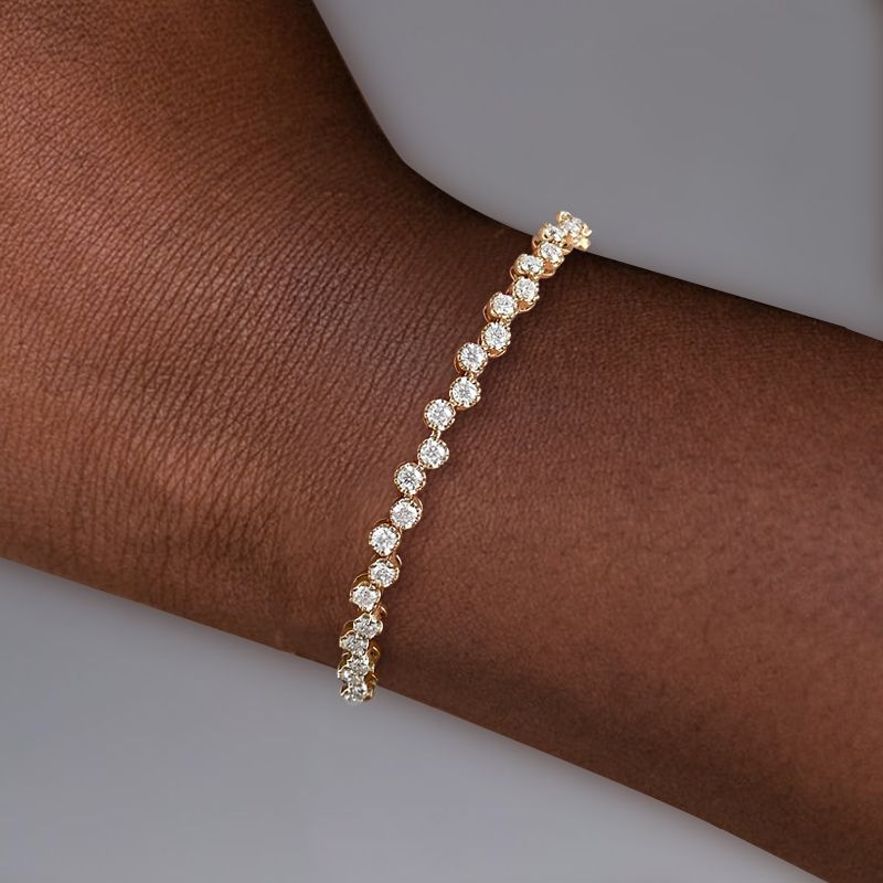 Golden Round Cut White Sapphire Tennis Bracelet For Women Belovegrace