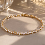 Classic Round Cut Yellow Gold Pavé Cluster Tennis Bracelet For Women