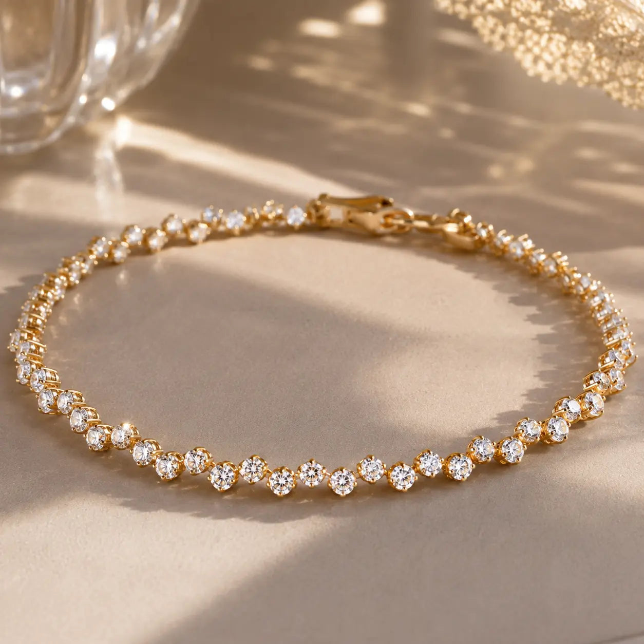 Classic Round Cut Yellow Gold Pavé Cluster Tennis Bracelet For Women