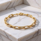 Luxury Jewelry Golden Round Cut White Sapphire Chain Bracelet For Women