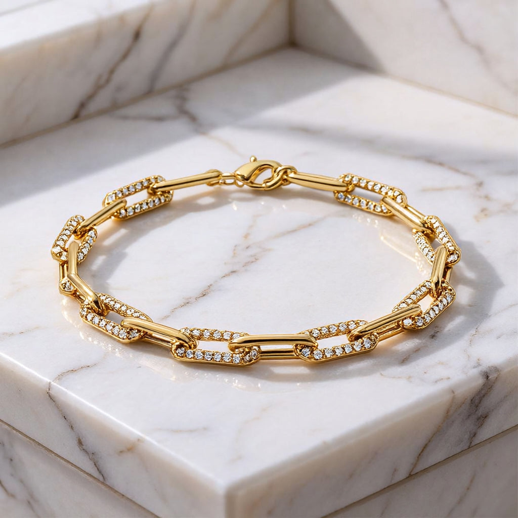 Luxury Jewelry Golden Round Cut White Sapphire Chain Bracelet For Women