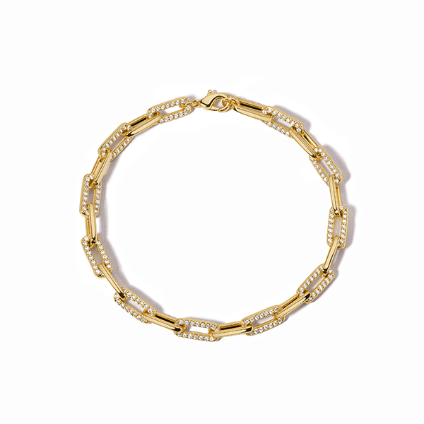 Luxury Jewelry Golden Round Cut White Sapphire Chain Bracelet For Women