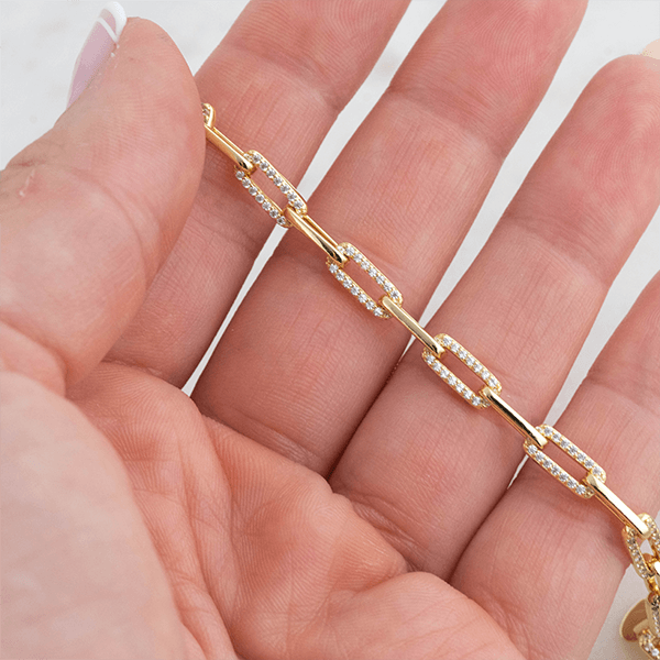 Luxury Jewelry Golden Round Cut White Sapphire Chain Bracelet For Women