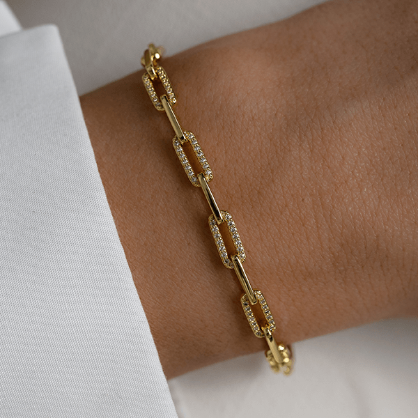 Luxury Jewelry Golden Round Cut White Sapphire Chain Bracelet For Women