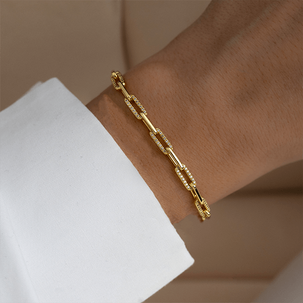 Luxury Jewelry Golden Round Cut White Sapphire Chain Bracelet For Women