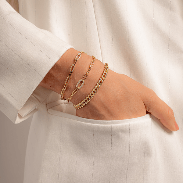Luxury Jewelry Golden Round Cut White Sapphire Chain Bracelet For Women