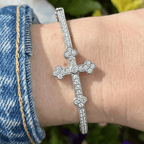 Luxury Jewelry Cross Design Round Cut White Sapphire Bangle Bracelet For Women