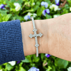 Luxury Jewelry Cross Design Round Cut White Sapphire Bangle Bracelet For Women