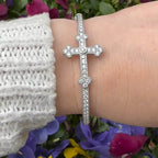 Luxury Jewelry Cross Design Round Cut White Sapphire Bangle Bracelet For Women