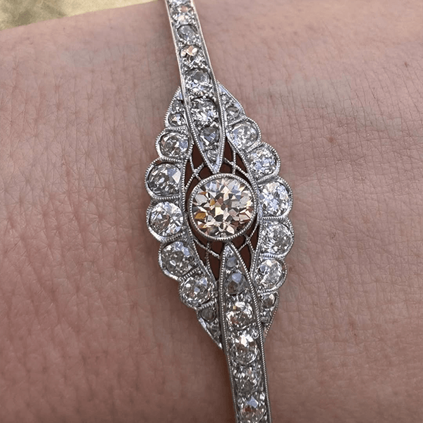 Luxury Jewelry Vintage Two Tone Halo Round Cut White Sapphire Bangle Bracelet For Women