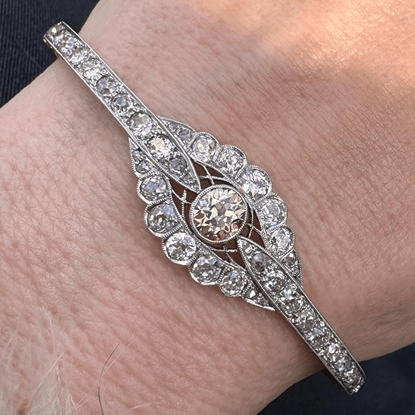 Luxury Jewelry Vintage Two Tone Halo Round Cut White Sapphire Bangle Bracelet For Women