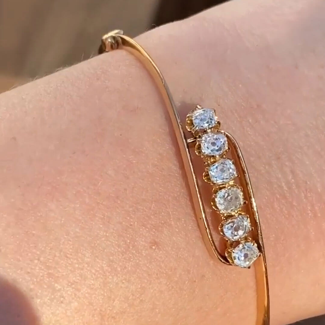 Luxury Jewelry Unique Design Golden Cushion Cut White Sapphire Bangle Bracelet For Women