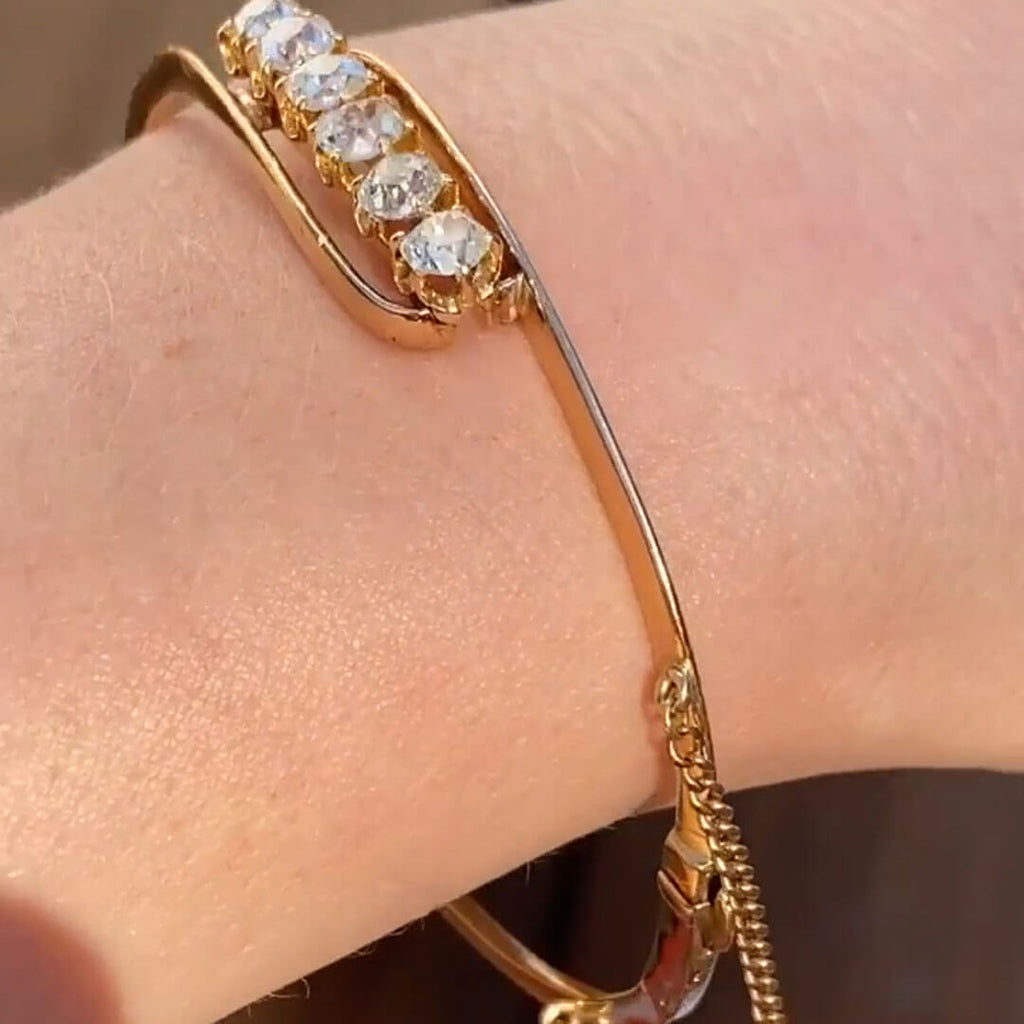 Luxury Jewelry Unique Design Golden Cushion Cut White Sapphire Bangle Bracelet For Women