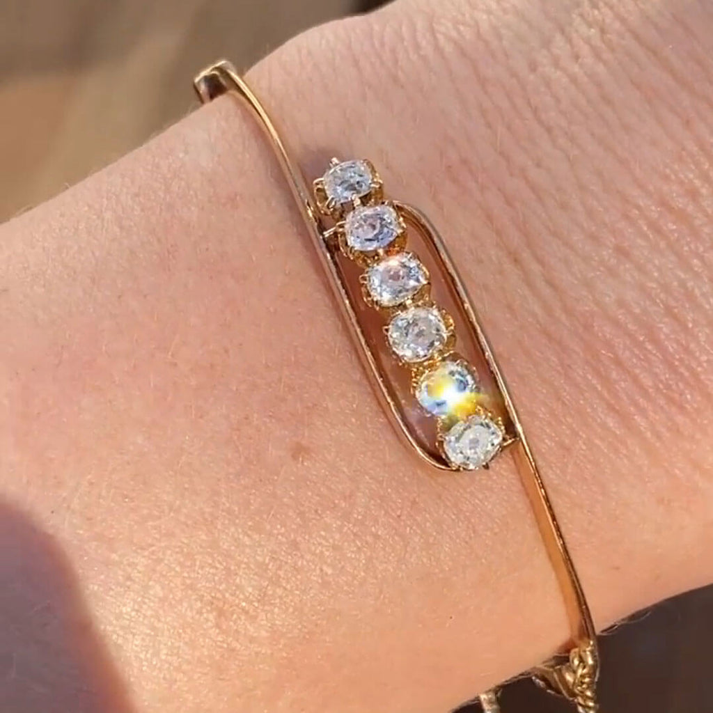 Luxury Jewelry Unique Design Golden Cushion Cut White Sapphire Bangle Bracelet For Women