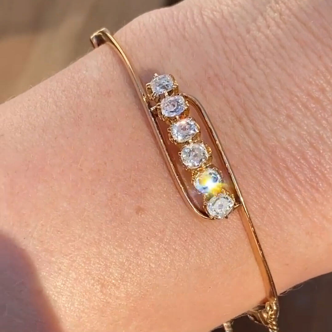Luxury Jewelry Unique Design Golden Cushion Cut White Sapphire Bangle Bracelet For Women