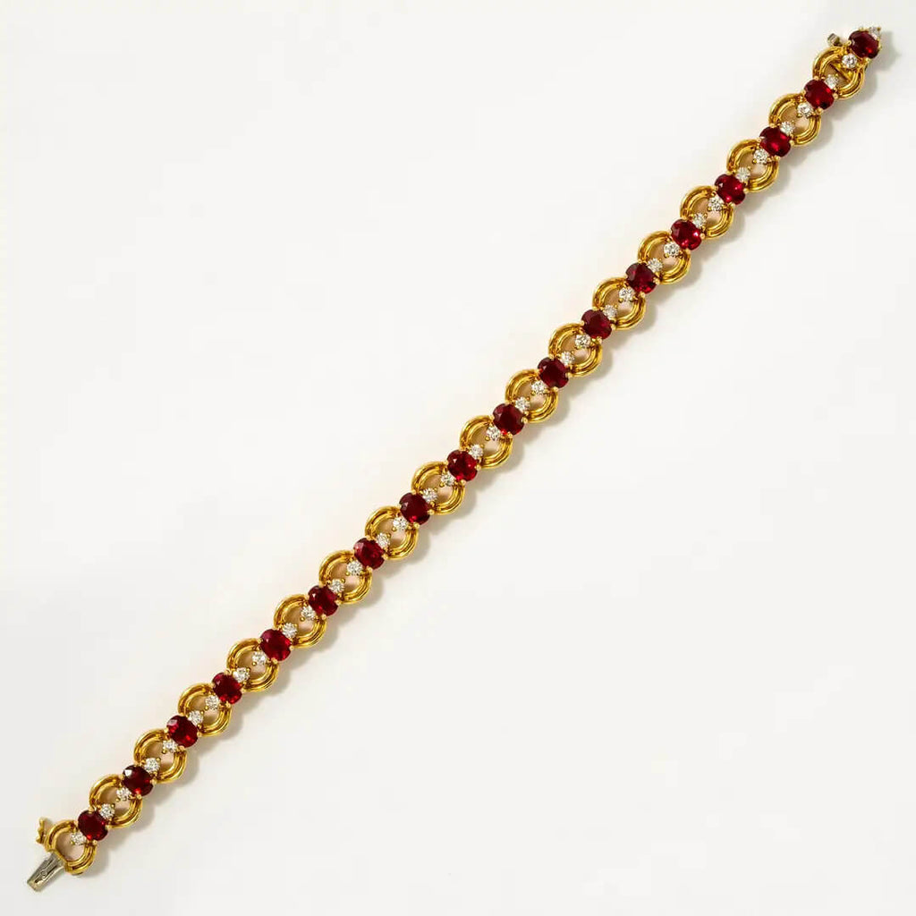 Luxury Jewelry Vintage Yellow Gold Oval Cut Ruby Sapphire Chain Bracelet For Women