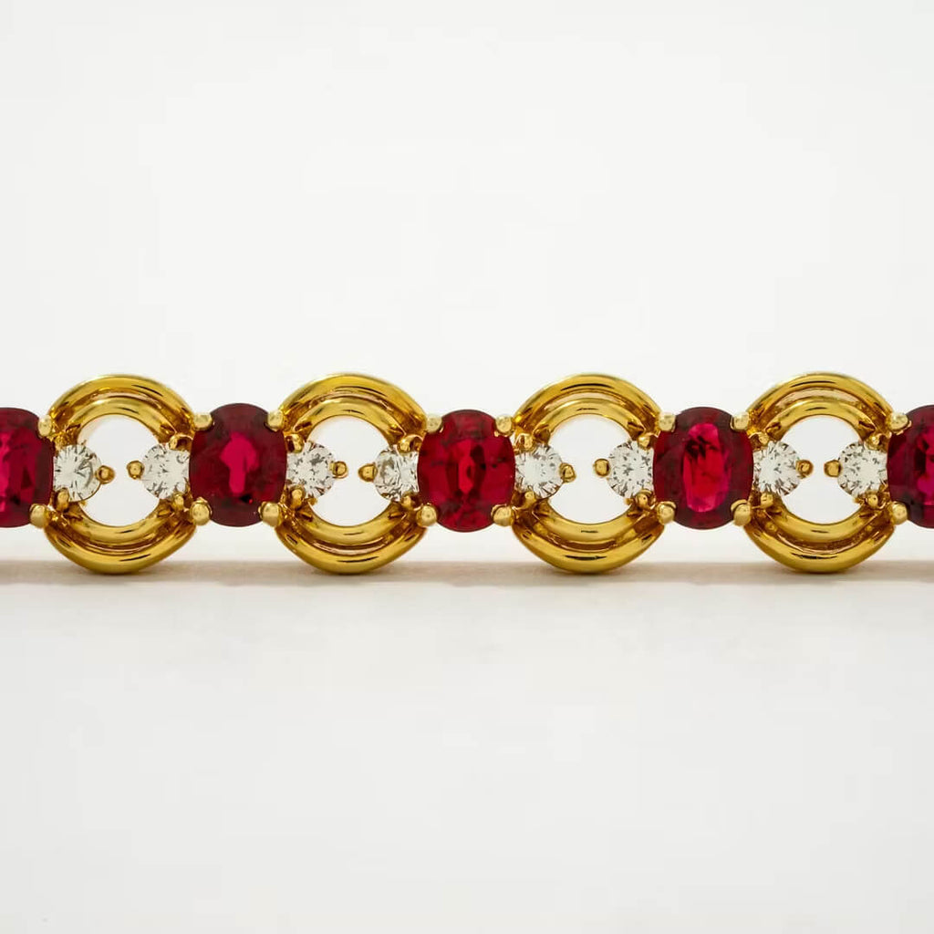 Luxury Jewelry Vintage Yellow Gold Oval Cut Ruby Sapphire Chain Bracelet For Women