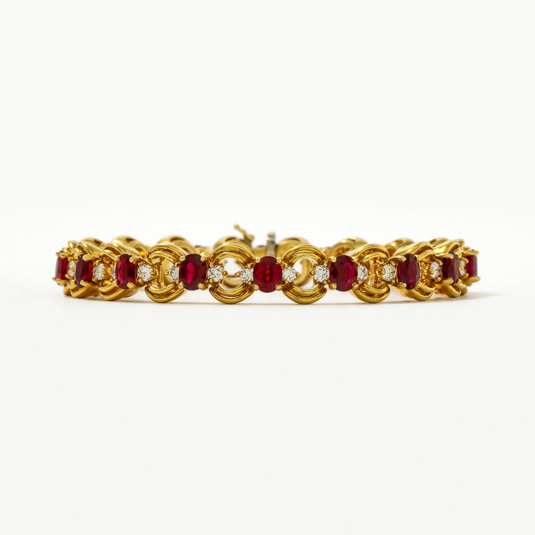 Luxury Jewelry Vintage Yellow Gold Oval Cut Ruby Sapphire Chain Bracelet For Women