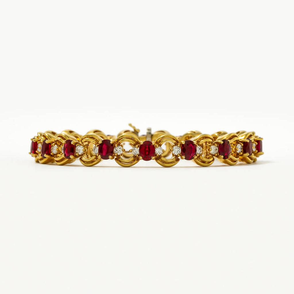Luxury Jewelry Vintage Yellow Gold Oval Cut Ruby Sapphire Chain Bracelet For Women