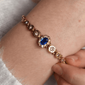 Luxury Jewelry Golden Vintage Halo Oval Cut Blue Sapphire Tennis Bracelet For Women
