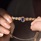 Luxury Jewelry Golden Vintage Halo Oval Cut Blue Sapphire Tennis Bracelet For Women