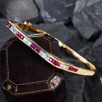 Luxury Jewelry Square Shaped Golden Channel Setting Asscher Cut Ruby & White Sapphire Bangle Bracelet For Women