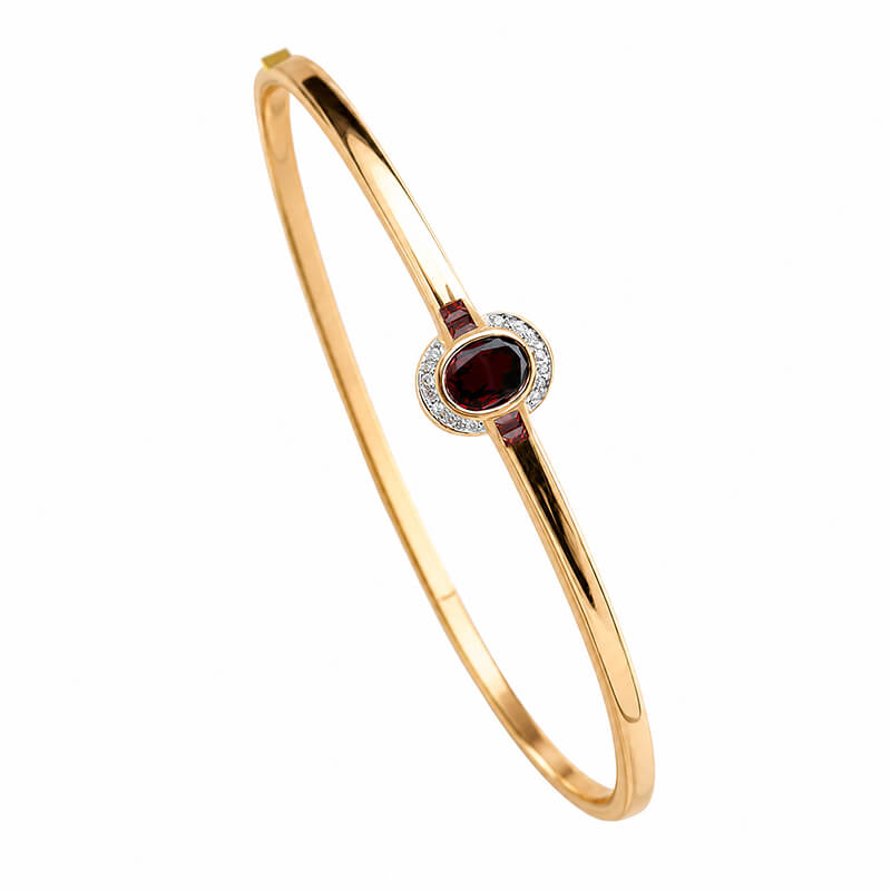 Luxury Jewelry Art Deco Golden Oval Cut White & Garnet Sapphire Bangle Bracelet For Women