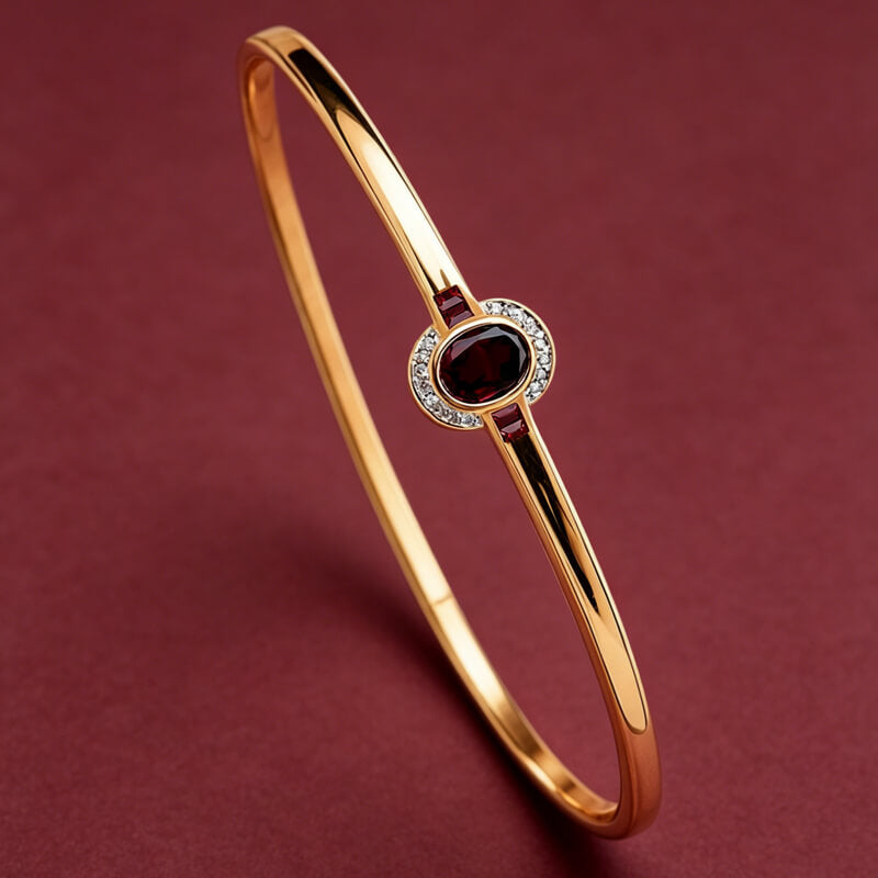 Luxury Jewelry Art Deco Golden Oval Cut White & Garnet Sapphire Bangle Bracelet For Women