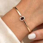 Luxury Jewelry Art Deco Golden Oval Cut White & Garnet Sapphire Bangle Bracelet For Women