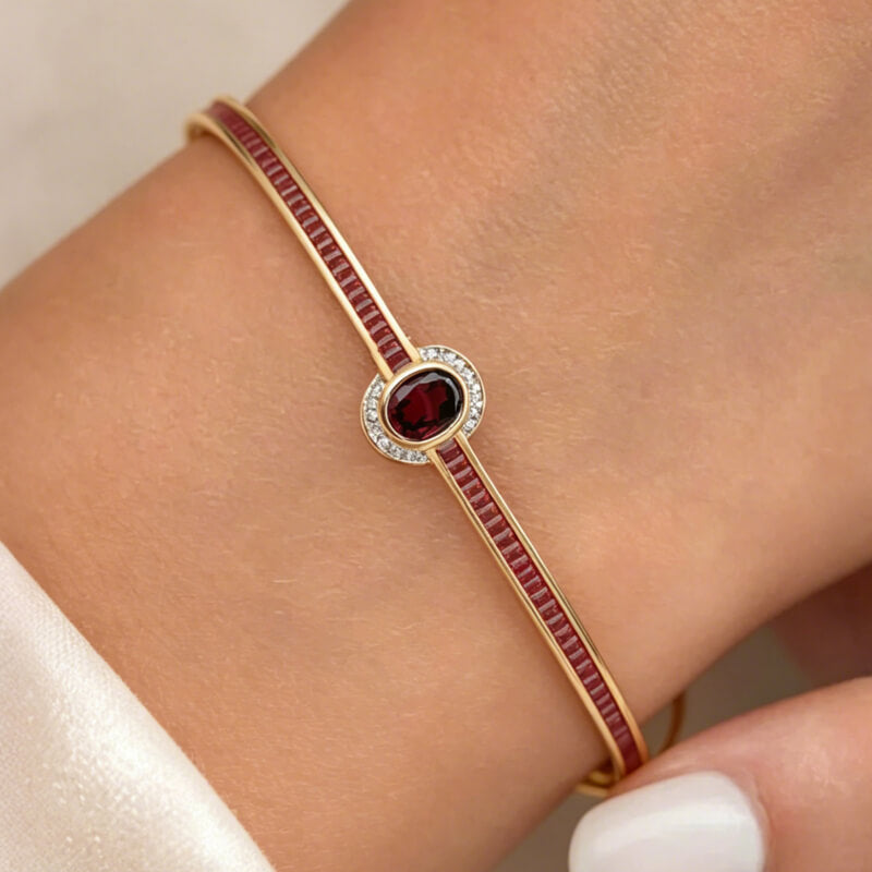 Luxury Jewelry Art Deco Golden Oval Cut Garnet Sapphire Bangle Bracelet For Women