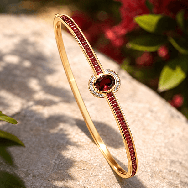 Luxury Jewelry Art Deco Golden Oval Cut Garnet Sapphire Bangle Bracelet For Women