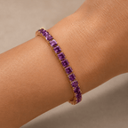Luxury Jewelry Classic Golden Asscher Cut Amethyst Sapphire Tennis Bracelet For Women