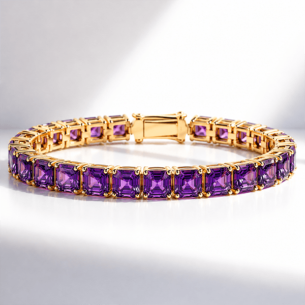 Luxury Jewelry Classic Golden Asscher Cut Amethyst Sapphire Tennis Bracelet For Women