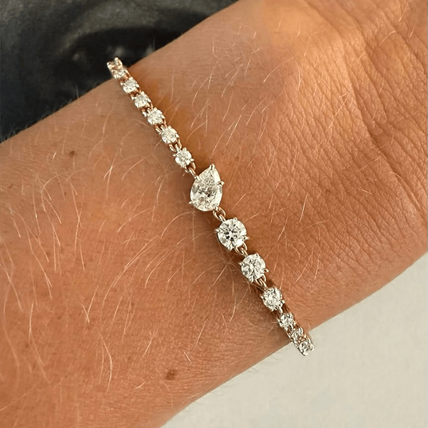 Fashion Golden Pear & Round Cut White Sapphire Tennis Bracelet For Women
