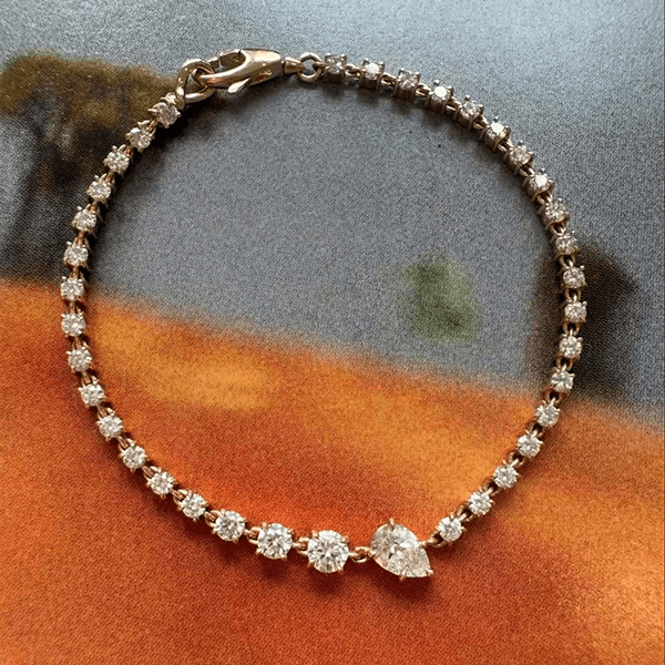 Fashion Golden Pear & Round Cut White Sapphire Tennis Bracelet For Women