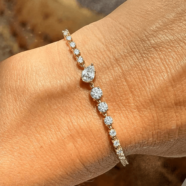 Fashion Golden Pear & Round Cut White Sapphire Tennis Bracelet For Women