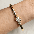Luxury Jewelry Unique Design Golden Bezel Radiant & Round Cut White Sapphire Bangle Bracelet For Women
