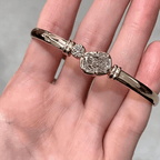 Luxury Jewelry Unique Design Golden Bezel Radiant & Round Cut White Sapphire Bangle Bracelet For Women
